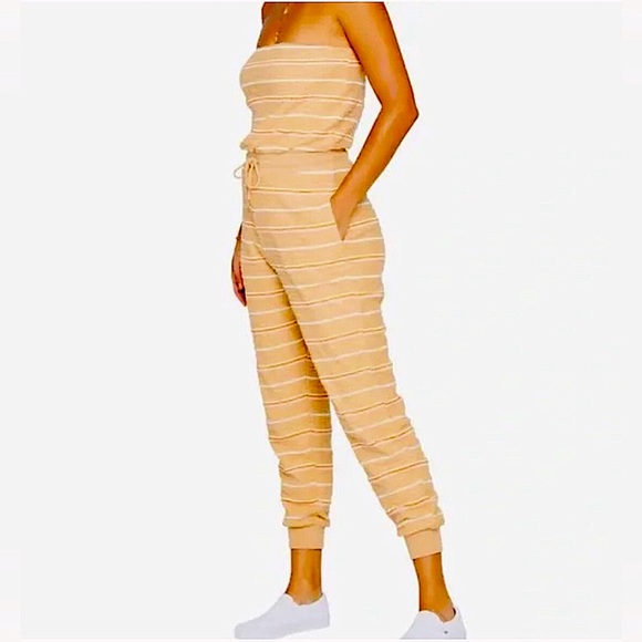 NWT LSPACE NORTH SHORE STRAPLESS TAN PINK CRM STRIPE JUMPSUIT POCKETS SIZE LARGE - Picture 6 of 11